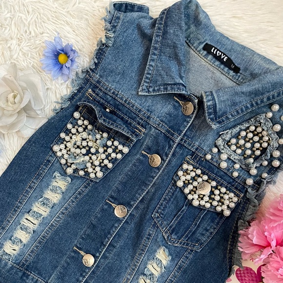 Y2K Llove Pearl distressed sleeveless denim vest - Picture 10 of 11